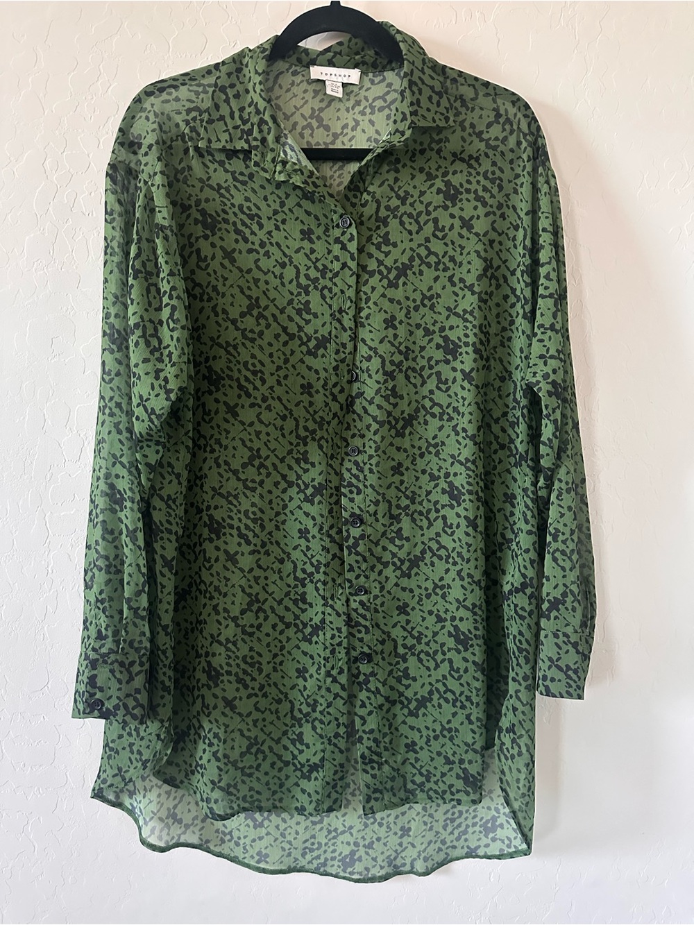 Topshop Green Printed Long-Sleeve Button-Up Shirt
